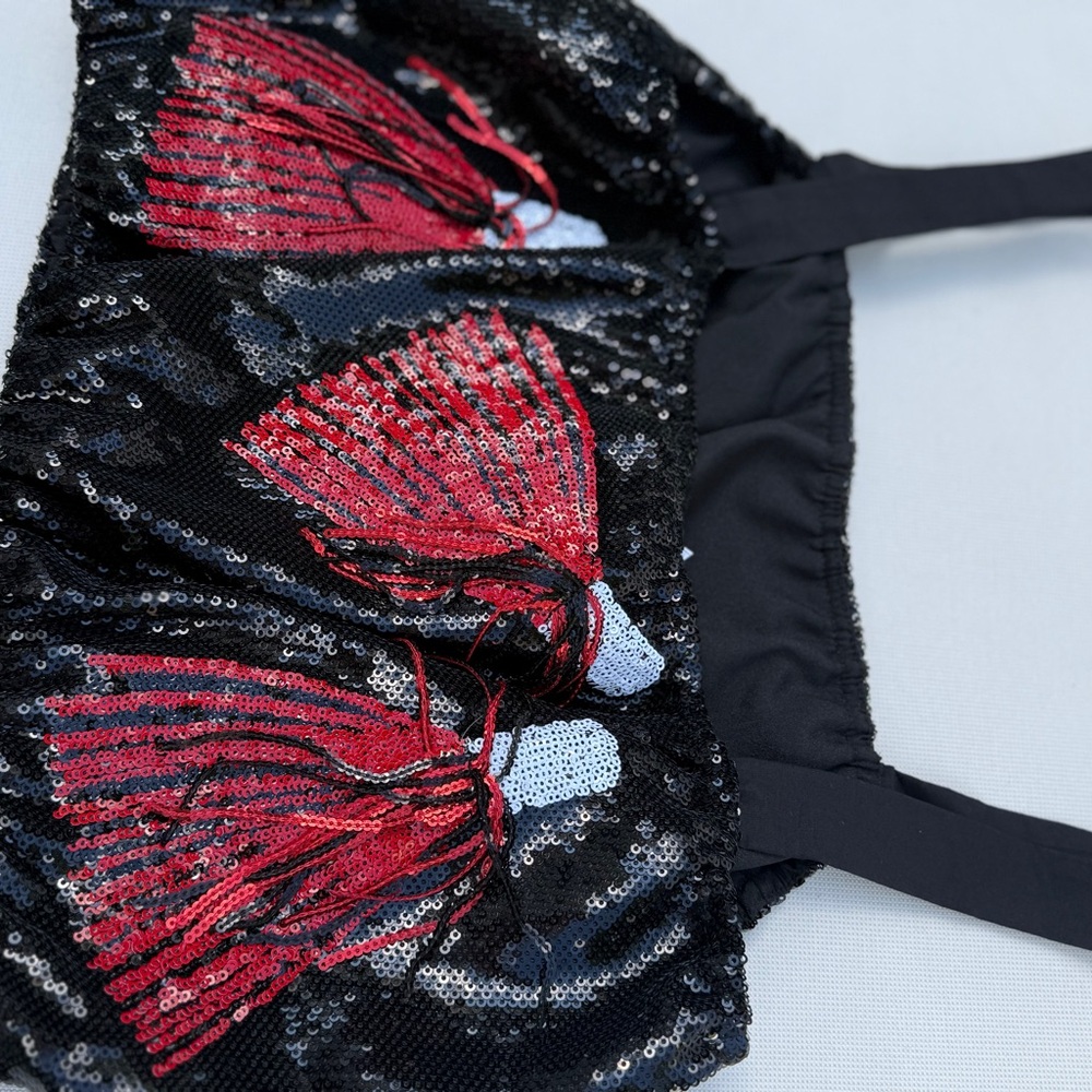 QUEEN OF SPARKLES Black and Red Sequin Crop Top - Size S - Picture 10 of 16